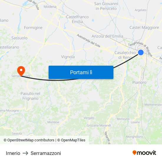 Irnerio to Serramazzoni map