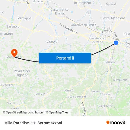 Villa Paradiso to Serramazzoni map