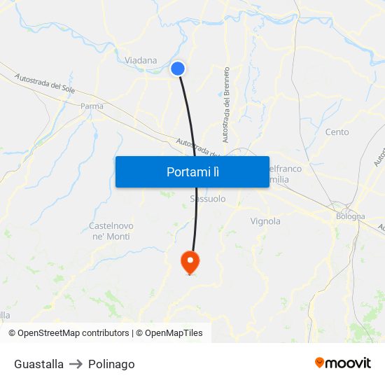 Guastalla to Polinago map