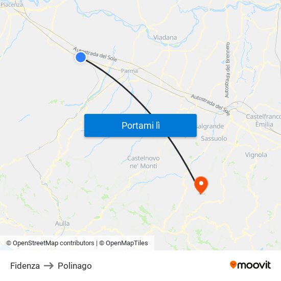 Fidenza to Polinago map