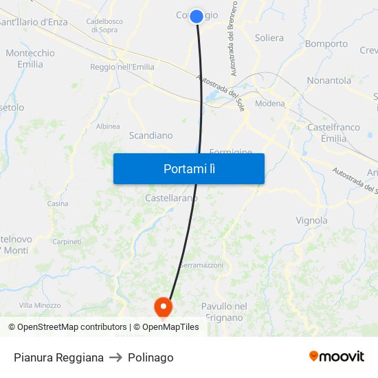 Pianura Reggiana to Polinago map