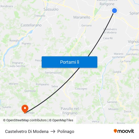Castelvetro Di Modena to Polinago map