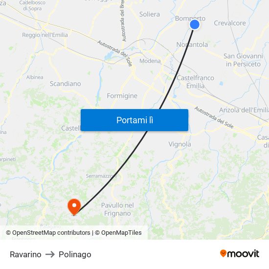 Ravarino to Polinago map