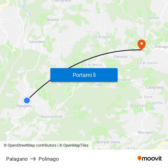 Palagano to Polinago map