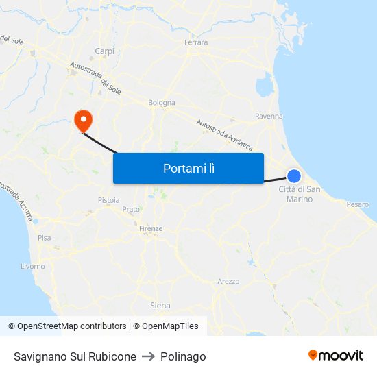 Savignano Sul Rubicone to Polinago map