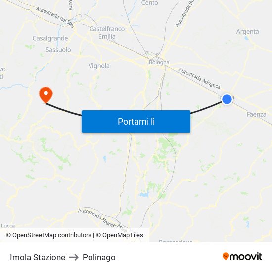 Imola Stazione to Polinago map