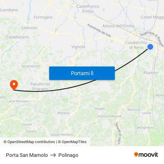 Porta San Mamolo to Polinago map
