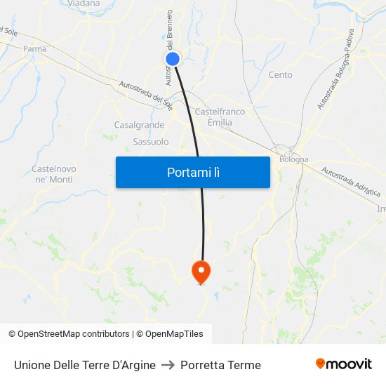 Unione Delle Terre D'Argine to Porretta Terme map