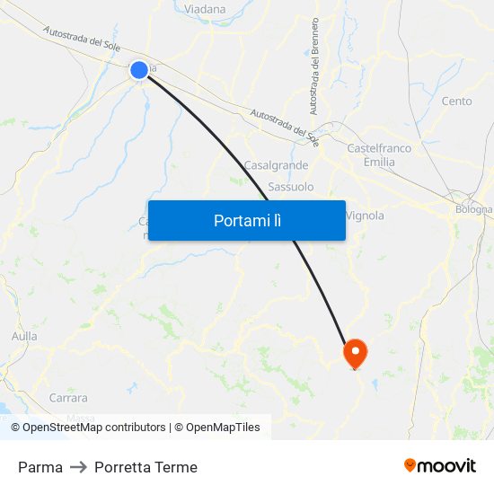 Parma to Porretta Terme map