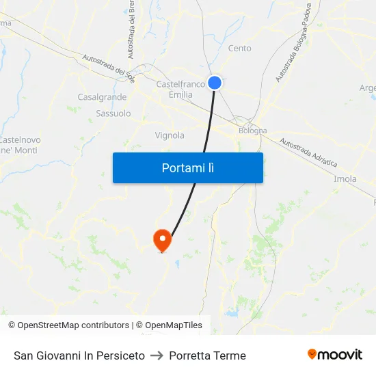 San Giovanni In Persiceto to Porretta Terme map