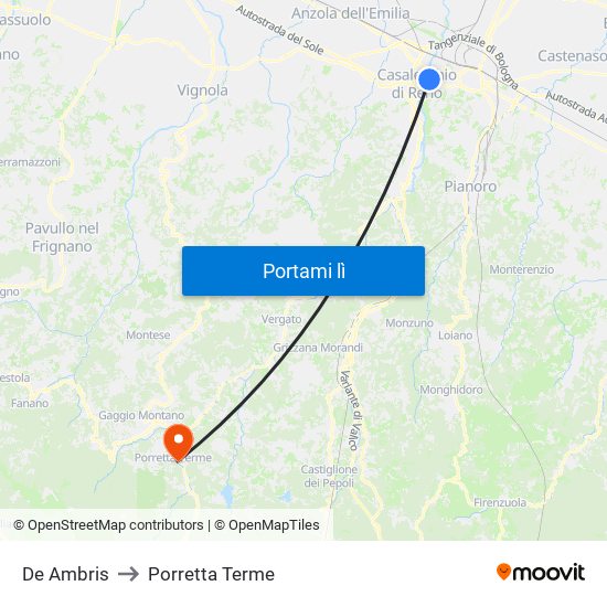 De Ambris to Porretta Terme map