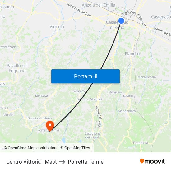 Centro Vittoria - Mast to Porretta Terme map