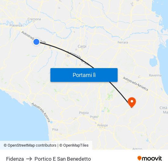 Fidenza to Portico E San Benedetto map