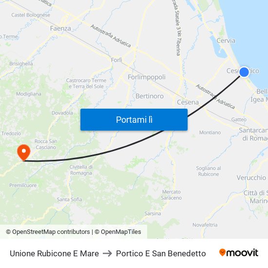 Unione Rubicone E Mare to Portico E San Benedetto map