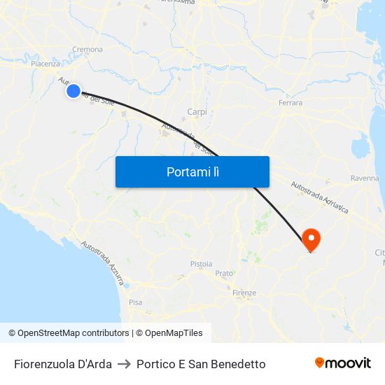Fiorenzuola D'Arda to Portico E San Benedetto map