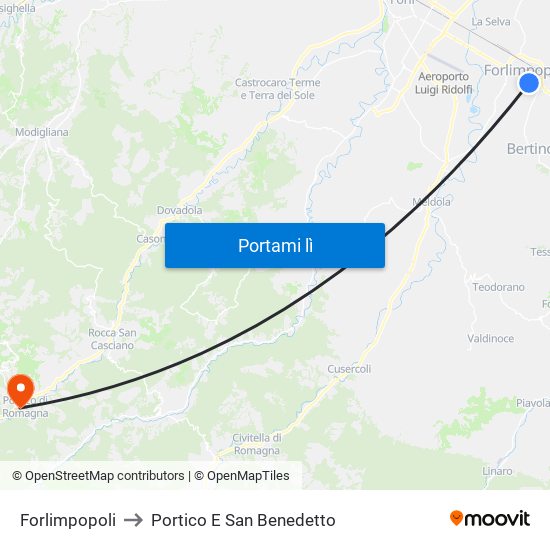 Forlimpopoli to Portico E San Benedetto map