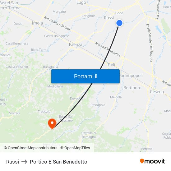 Russi to Portico E San Benedetto map