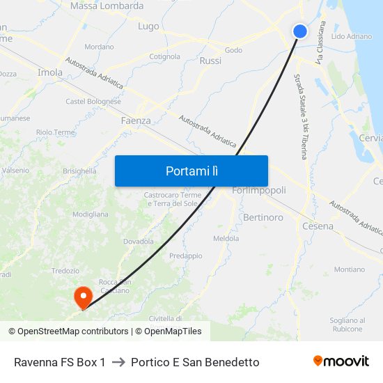 Ravenna FS Box 1 to Portico E San Benedetto map