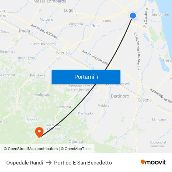 Ospedale Randi to Portico E San Benedetto map