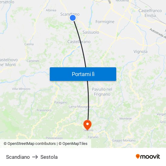 Scandiano to Sestola map