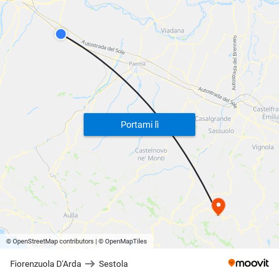 Fiorenzuola D'Arda to Sestola map