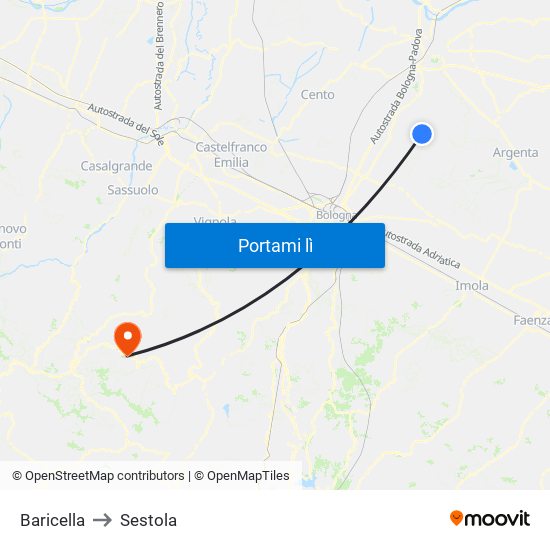 Baricella to Sestola map