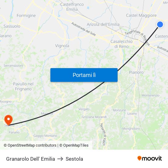 Granarolo Dell' Emilia to Sestola map