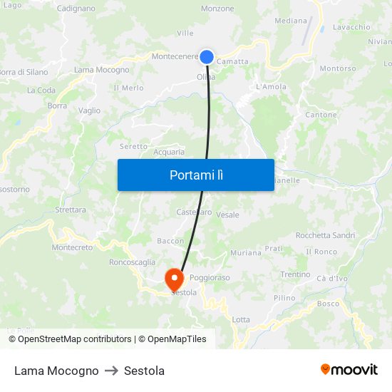 Lama Mocogno to Sestola map