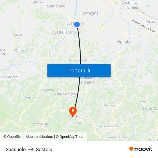 Sassuolo to Sestola map
