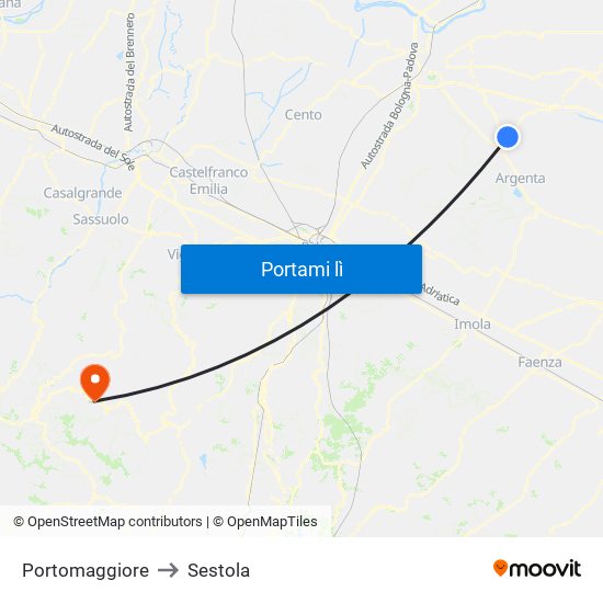 Portomaggiore to Sestola map