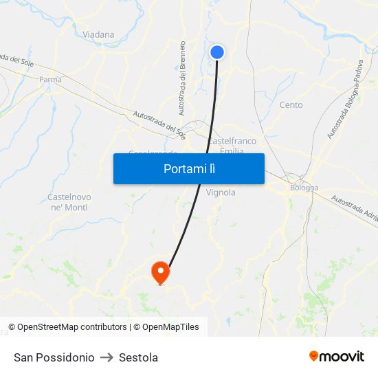 San Possidonio to Sestola map