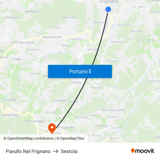 Pavullo Nel Frignano to Sestola map