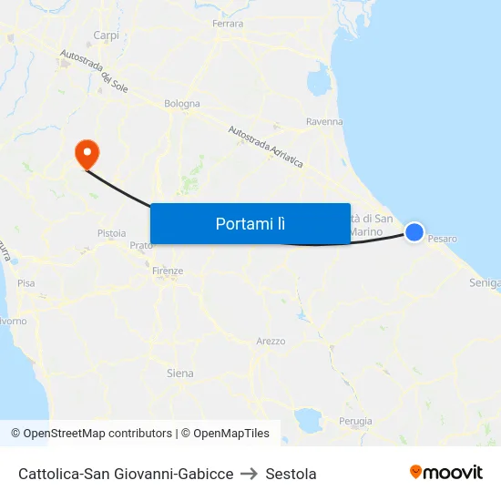 Cattolica-San Giovanni-Gabicce to Sestola map