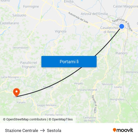 Stazione Centrale to Sestola map