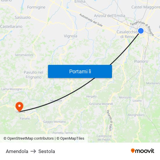 Amendola to Sestola map