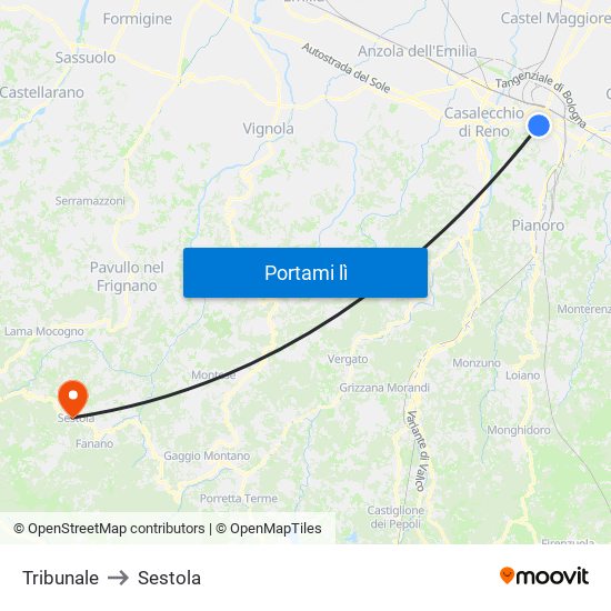 Tribunale to Sestola map