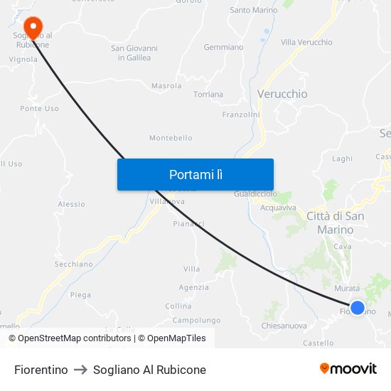 Fiorentino to Sogliano Al Rubicone map