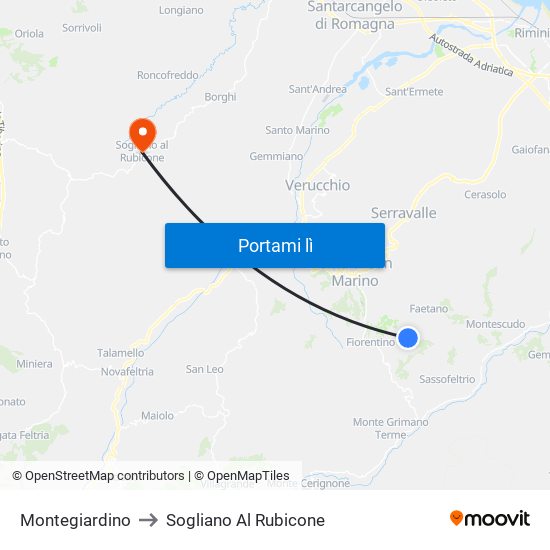Montegiardino to Sogliano Al Rubicone map