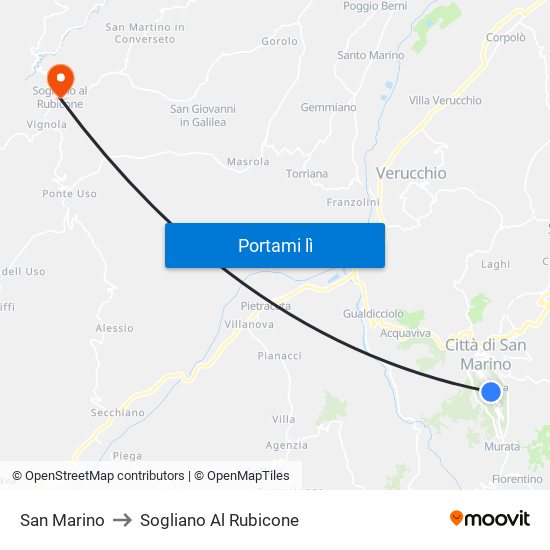 San Marino to Sogliano Al Rubicone map