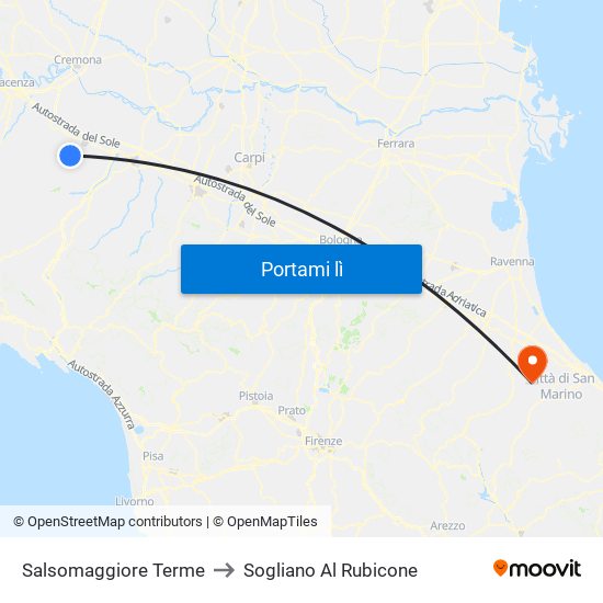 Salsomaggiore Terme to Sogliano Al Rubicone map