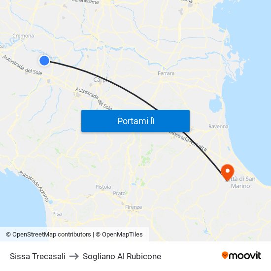 Sissa Trecasali to Sogliano Al Rubicone map