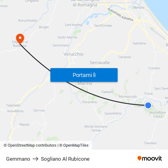 Gemmano to Sogliano Al Rubicone map