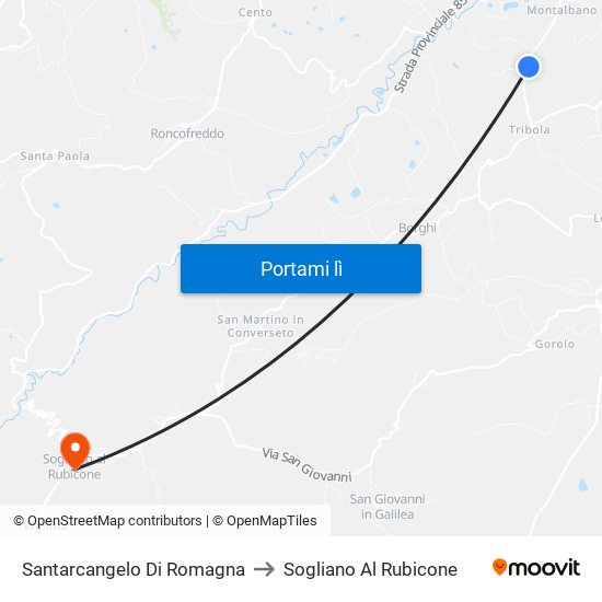 Santarcangelo Di Romagna to Sogliano Al Rubicone map