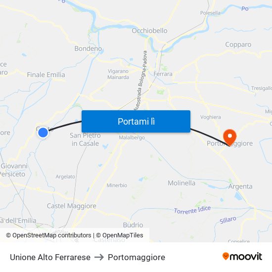 Unione Alto Ferrarese to Portomaggiore map