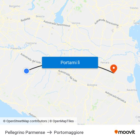 Pellegrino Parmense to Portomaggiore map