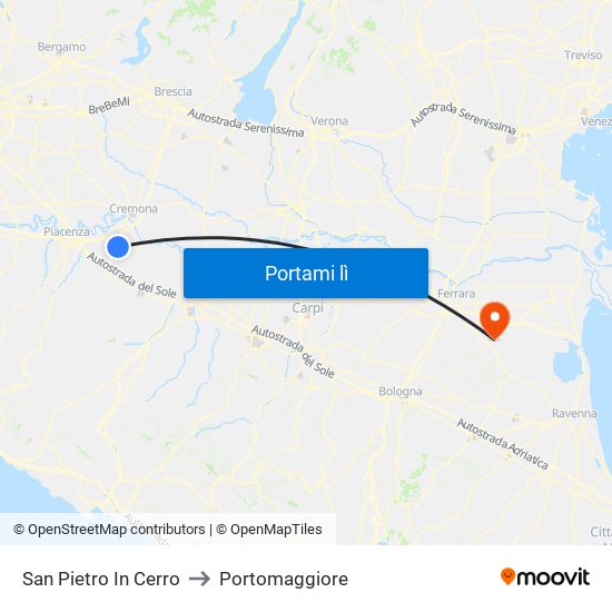 San Pietro In Cerro to Portomaggiore map