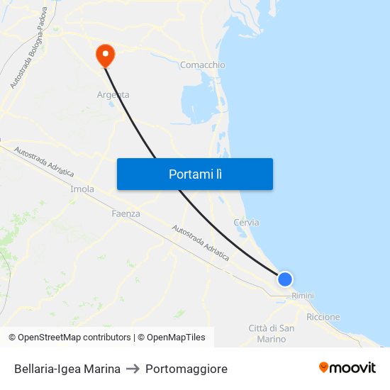 Bellaria-Igea Marina to Portomaggiore map