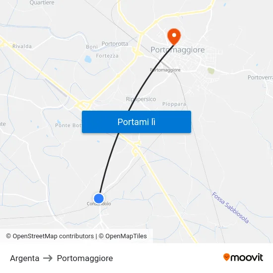 Argenta to Portomaggiore map