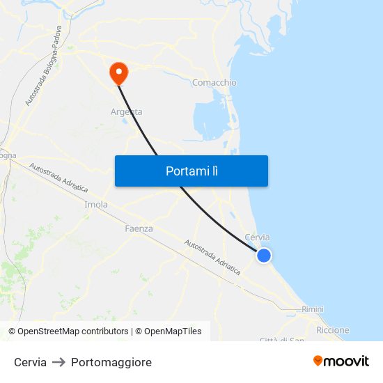 Cervia to Portomaggiore map