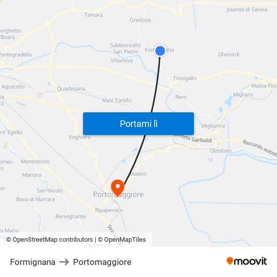 Formignana to Portomaggiore map